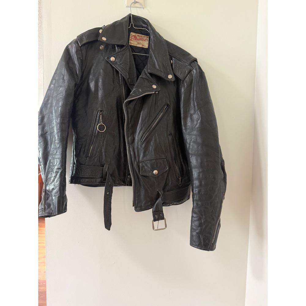 Excelled Leather Jacket Mens 42 Black Good Vintage Biker Moto USA Made
